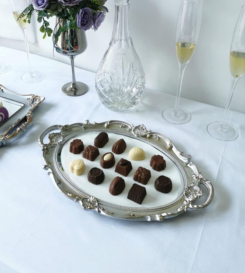 Set 2 Bandeja Espejo Plateada Decorativa Organizador Jhn-8