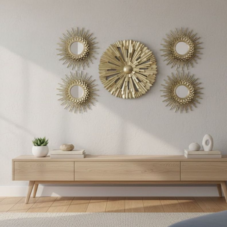 Set 5 Pza Espejo Decorativo Pared Adorno Mural Solar Jhn