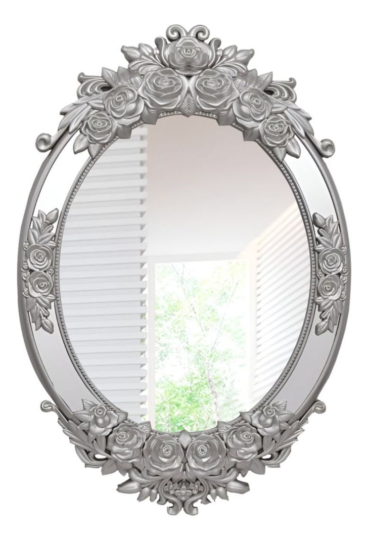 Espejo Pared Ovalado Colgar Decorativo Grande Plateado Jhn-0