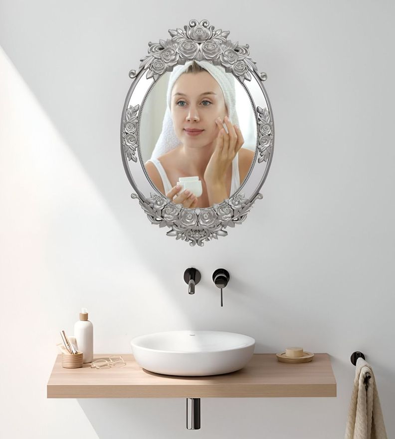 Espejo Pared Ovalado Colgar Decorativo Grande Plateado Jhn-4