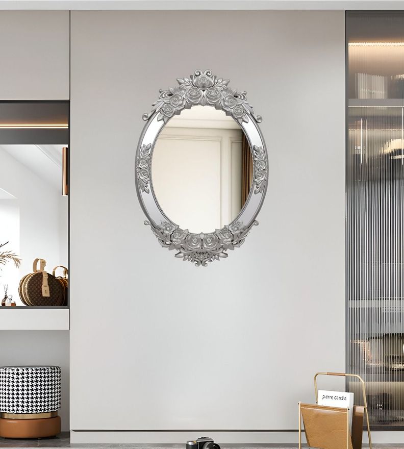 Espejo Pared Ovalado Colgar Decorativo Grande Plateado Jhn-6