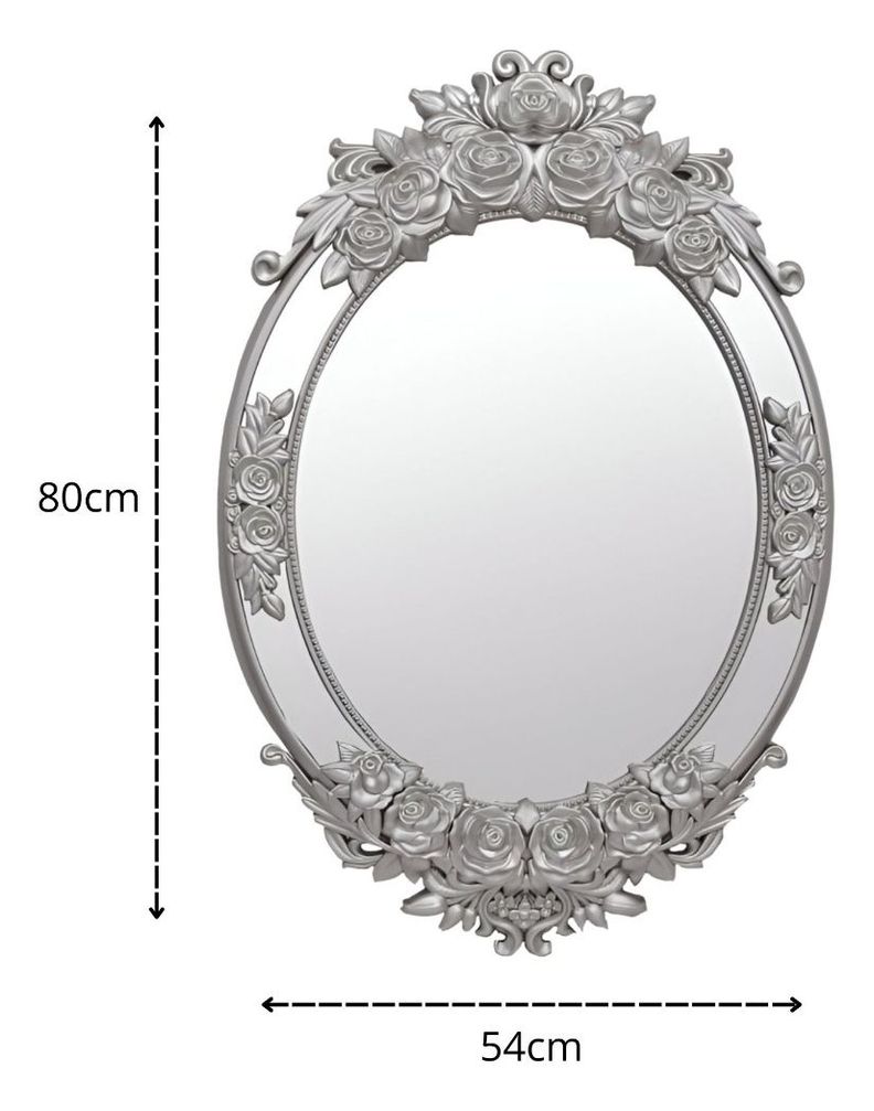 Espejo Pared Ovalado Colgar Decorativo Grande Plateado Jhn-9