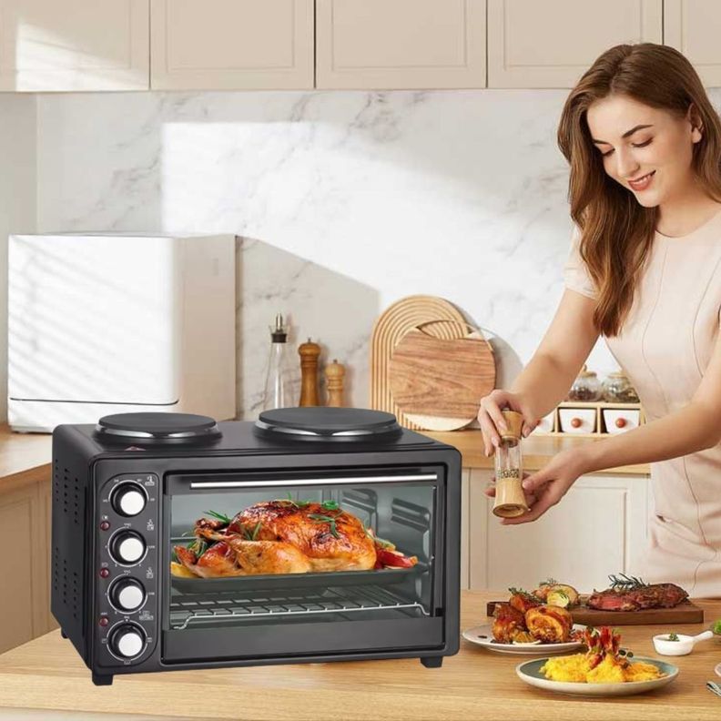Horno Eléctrico 2en1 Doble Hornalla Convección Grill Jhn-3