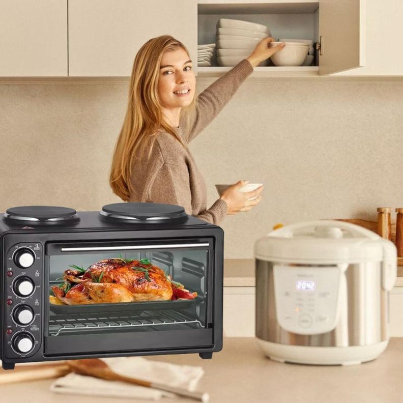 Horno Eléctrico 2en1 Doble Hornalla Convección Grill Jhn-6