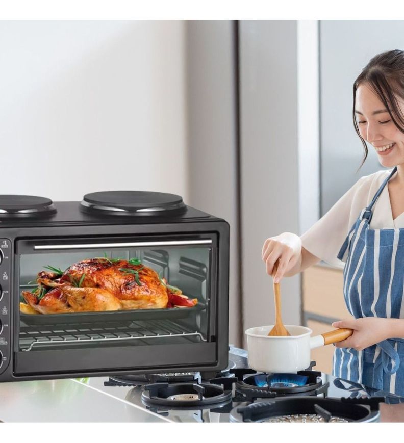Horno Eléctrico 2en1 Doble Hornalla Convección Grill Jhn-7