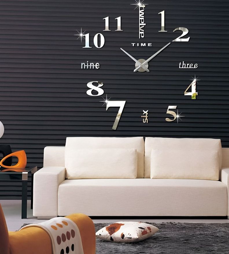 Reloj Pared 3D Grande Sin Marco Decoración Plateado Jhn-2