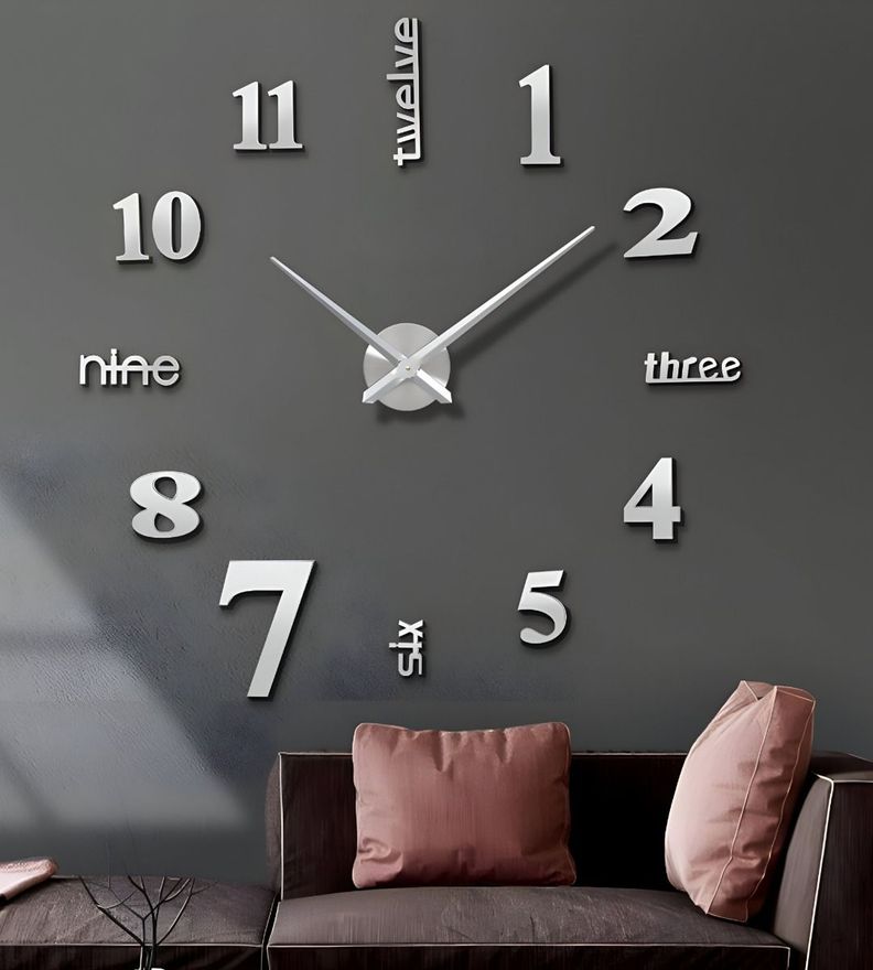 Reloj Pared 3D Grande Sin Marco Decoración Plateado Jhn-5
