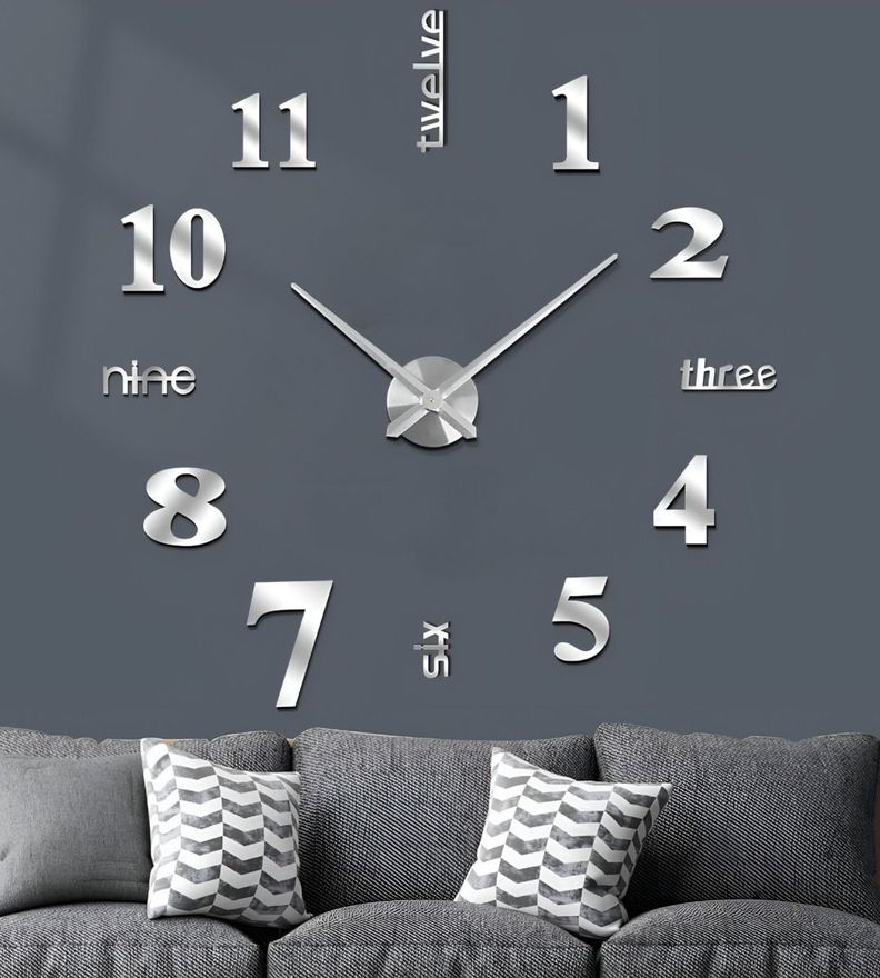 Reloj Pared 3D Grande Sin Marco Decoración Plateado Jhn-8