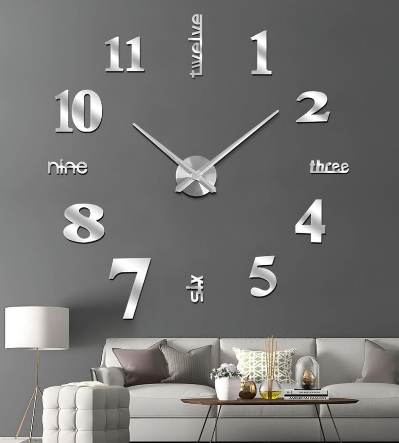 Reloj Pared 3D Grande Sin Marco Decoración Plateado Jhn-9