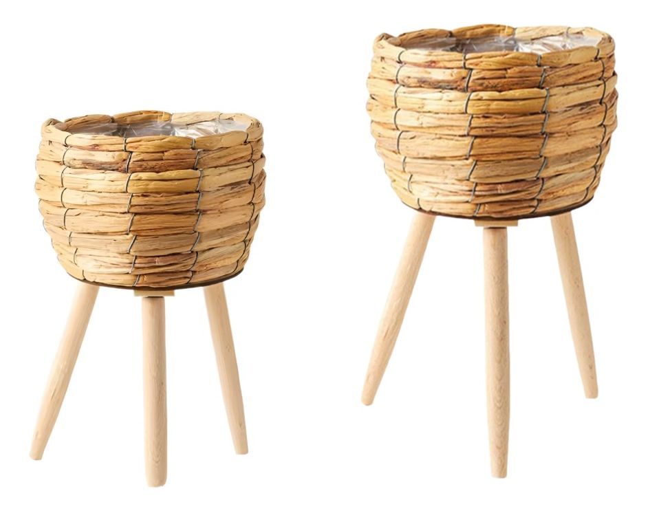 Set Macetas Decorativas Tejido Paja Plantas Flores Jhn-0