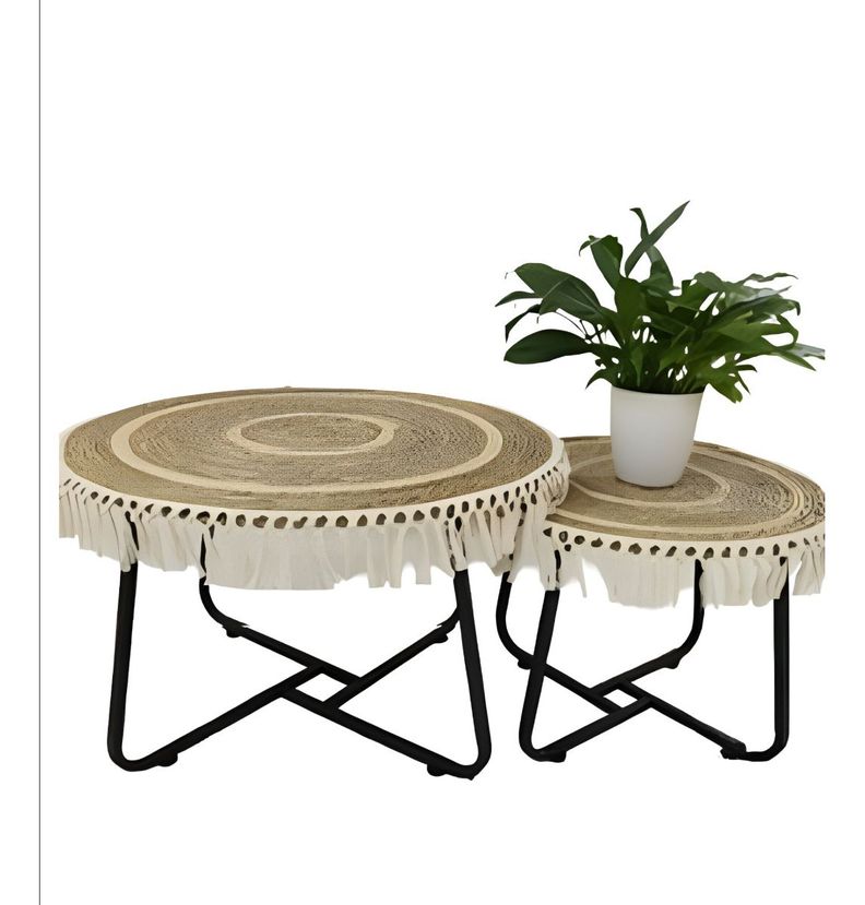 Set Mesa Centro Lateral Redonda Elegante Decorativa Jhn Negro