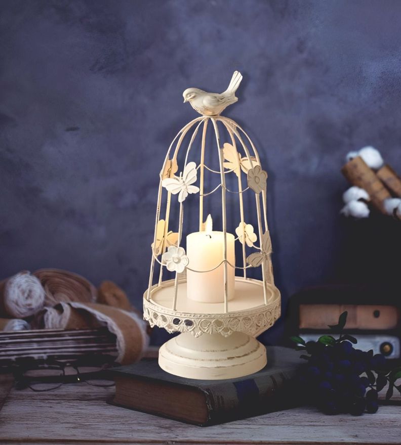 Portavelas Jaula Pájaros Decorativo Multifunción 36cm Jhn-1