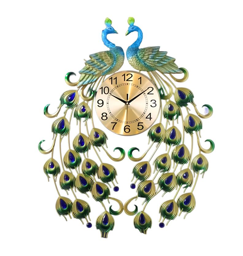 Reloj Analógico Pared Diseño Doble Pavo Real Decorativo Jhn-0