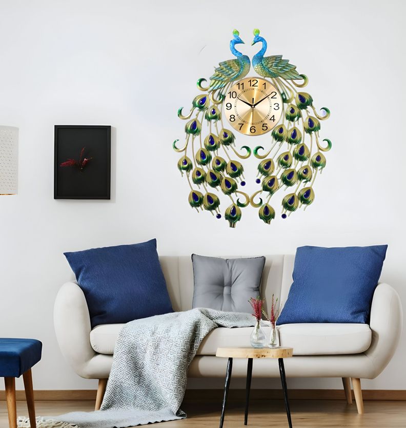 Reloj Analógico Pared Diseño Doble Pavo Real Decorativo Jhn-2