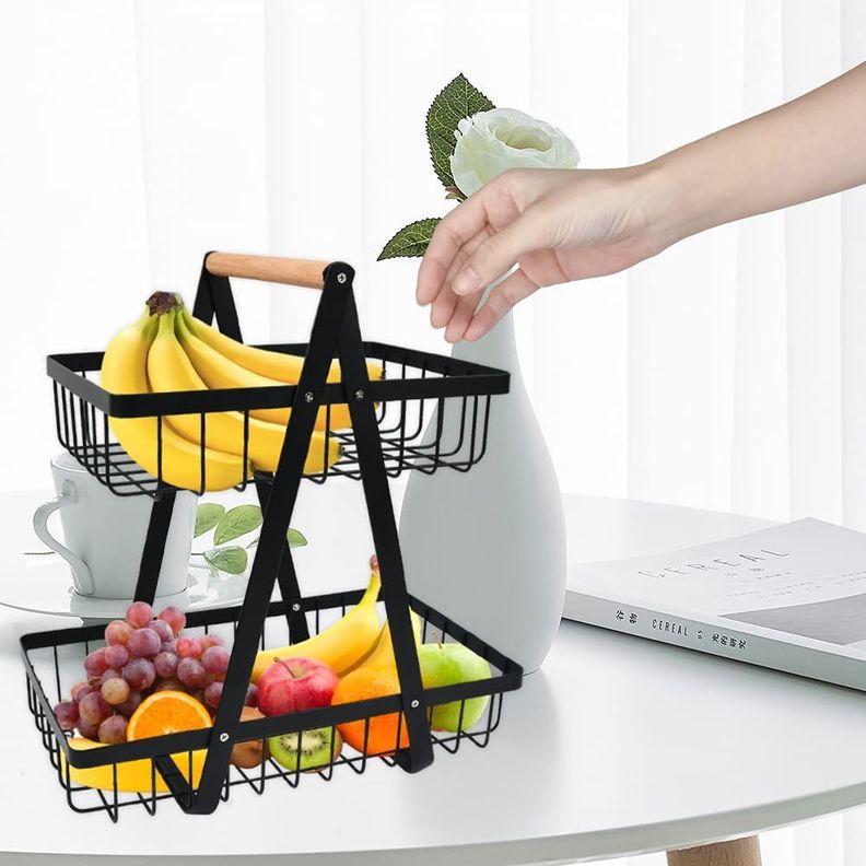 Cesta 2 Nivel Fruta Soporte Cuenco Bandeja Mostrador Rondon-4