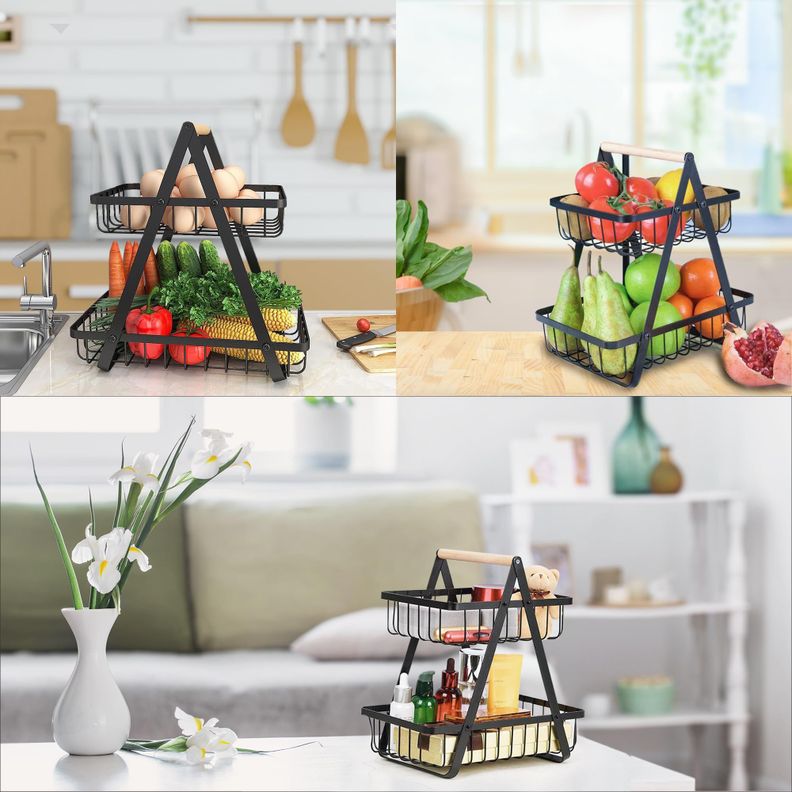 Cesta 2 Nivel Fruta Soporte Cuenco Bandeja Mostrador Rondon-7