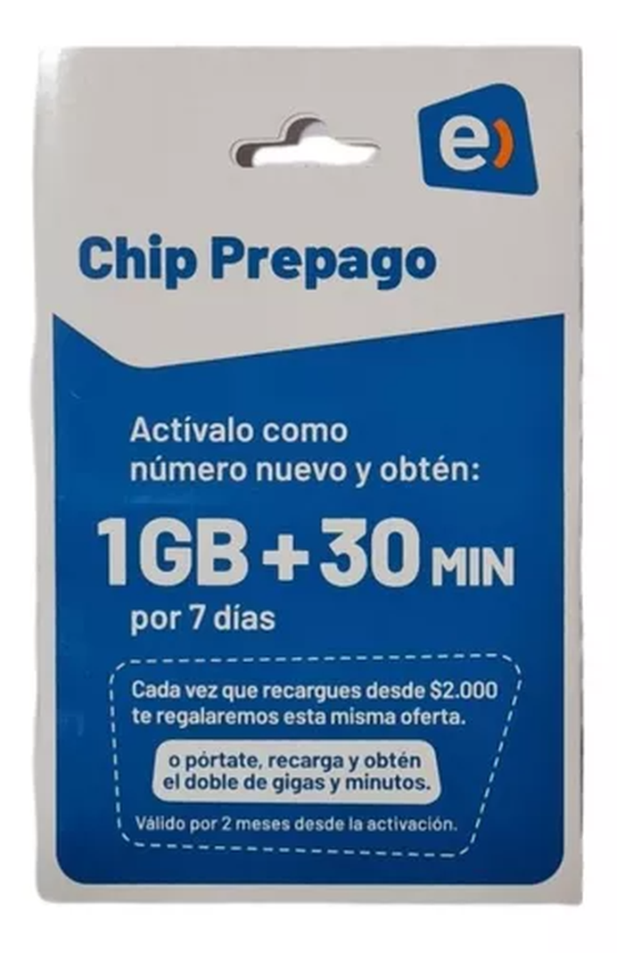 Pack 3 Chip Prepago Entel 30min + 1GB en Internet-1