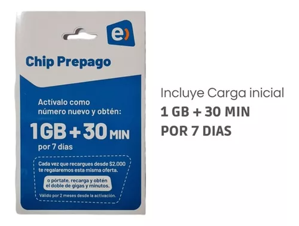 Pack 3 Chip Prepago Entel 30min + 1GB en Internet-2