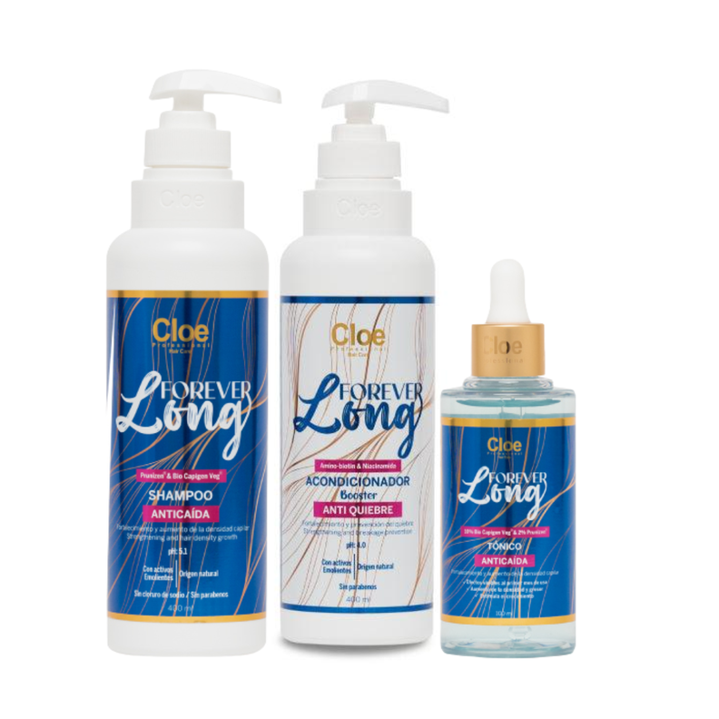 set 3 Forever long Anticaida Shampoo + acond + tonico Cloe -1