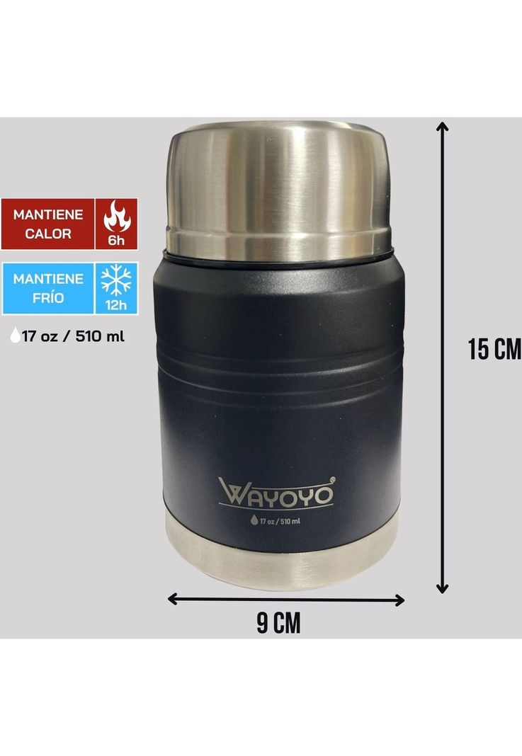 Tarro Termo Comida Acero Inoxidable Wayoyo 510 Ml Negro-1