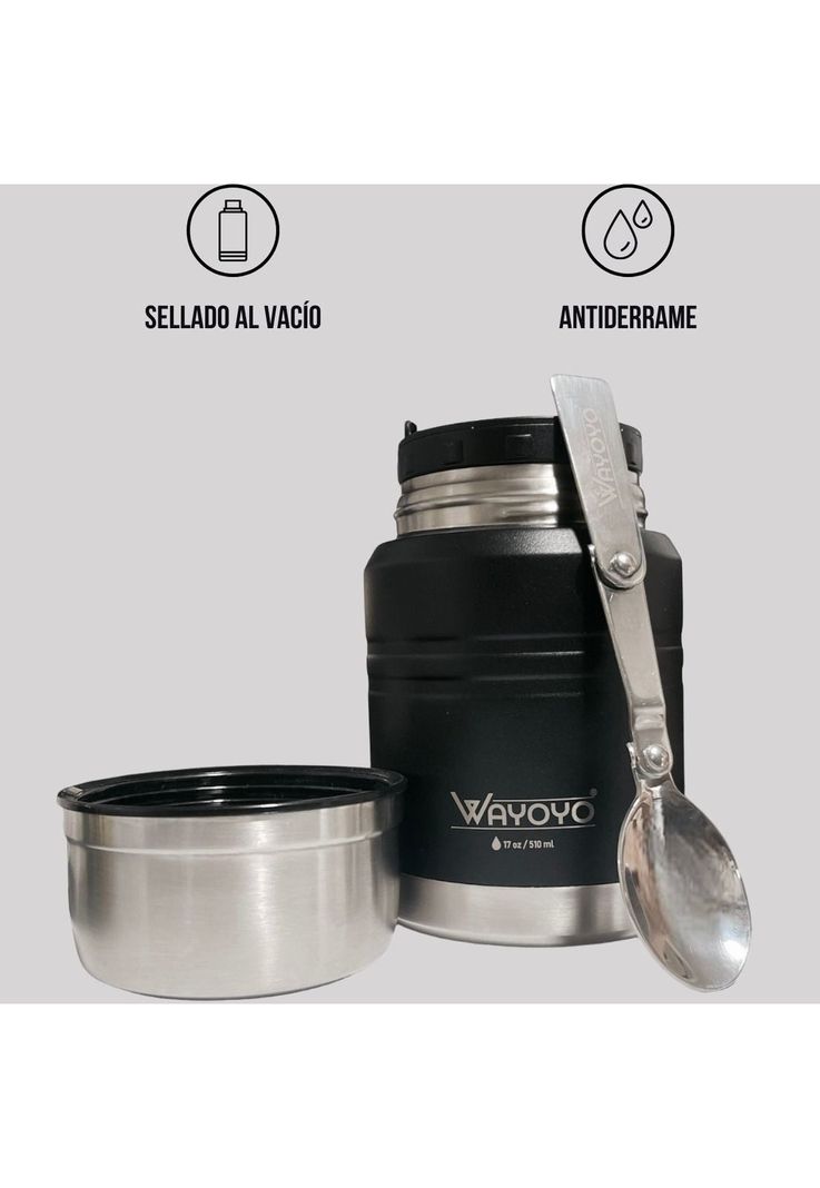 Tarro Termo Comida Acero Inoxidable Wayoyo 510 Ml Negro-2