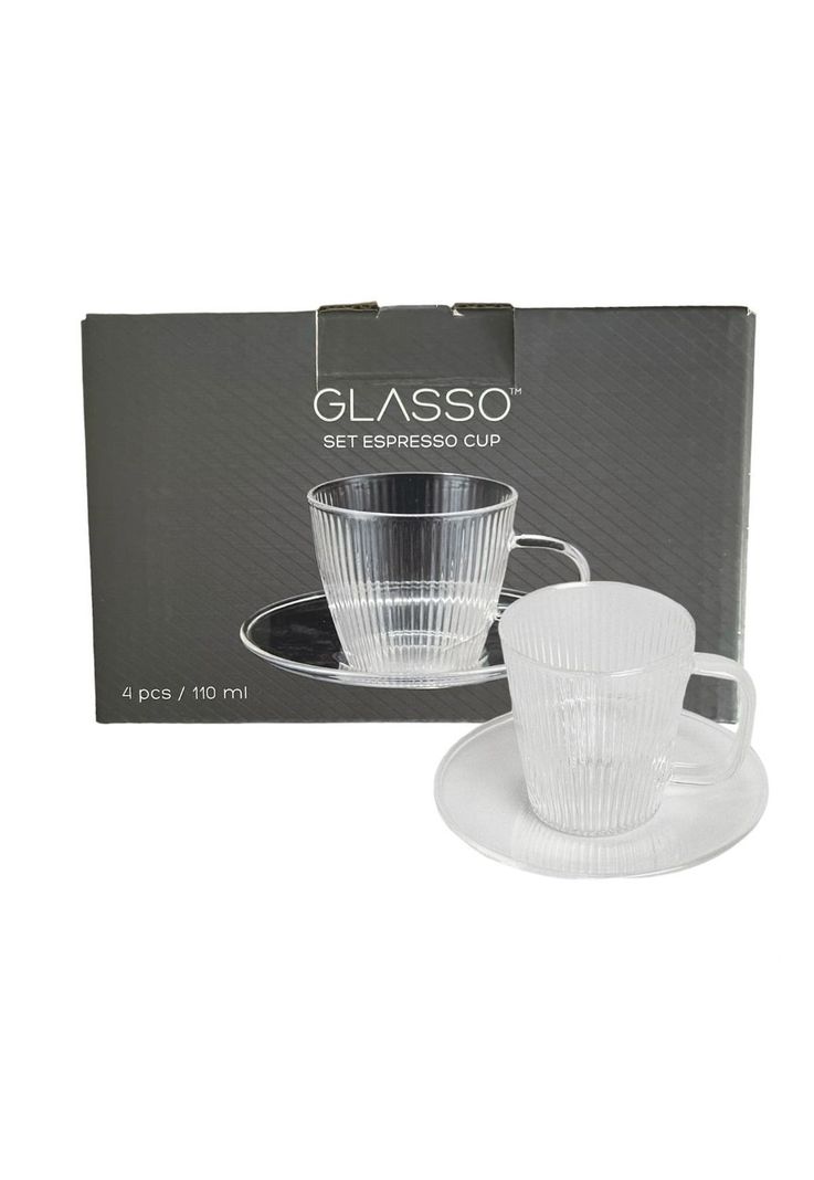 Set 4 Tazas Con Plato Espresso para Té o Café Glasso 110ml