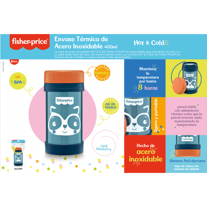 Termo Acero Inox Fisher Price 450ml Azul BB1090-2