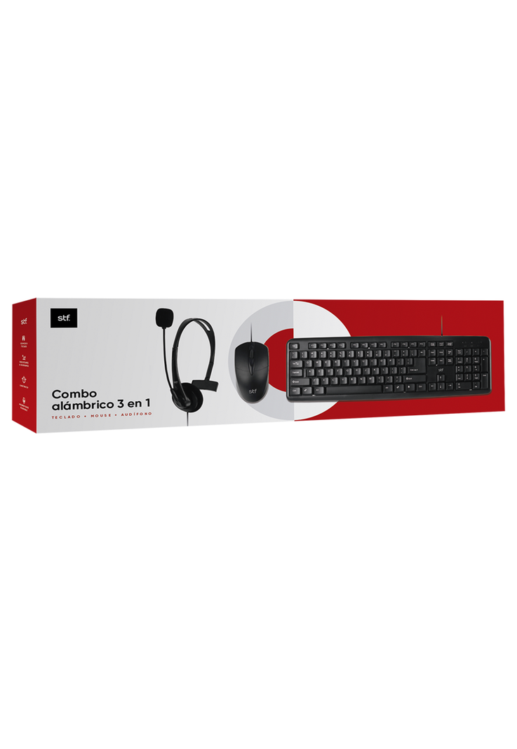 Combo Alambrico 3 en 1 STF Teclado Mouse y Audifono Negro