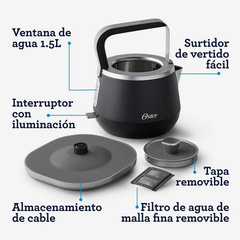 Hervidor Premium Oster 1,5 Litros Luces BVSTKT4510B-5
