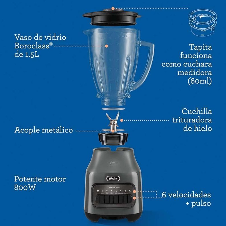 Licuadora Oster Vaso Vidrio  6 Vel  BLSTPEG-GPB-9