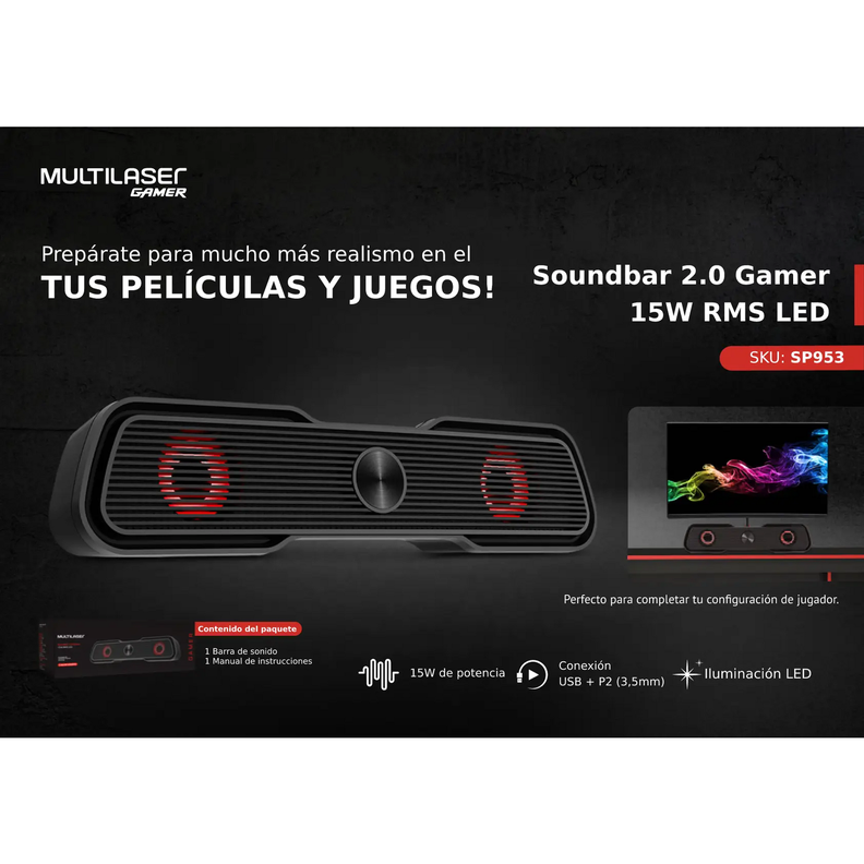 Barra de Sonido Gamer 15W Multilaser SP953-3
