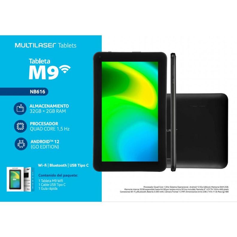 Tablet 9 Pulgadas Multilaser M9 2-32 NB616 Negro-2