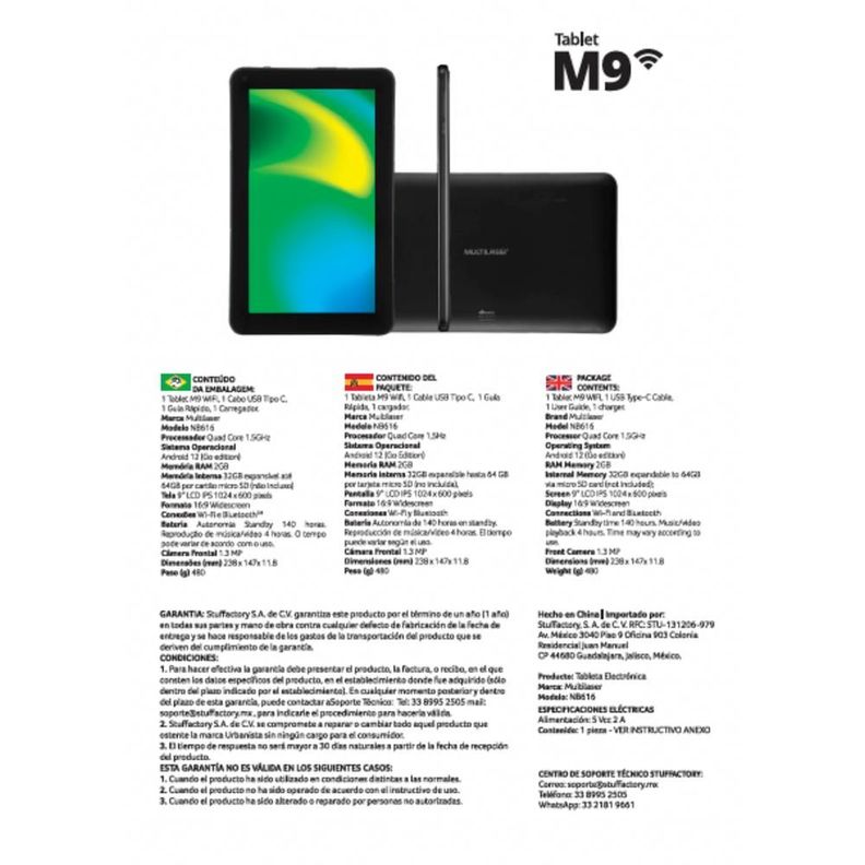 Tablet 9 Pulgadas Multilaser M9 2-32 NB616 Negro-5