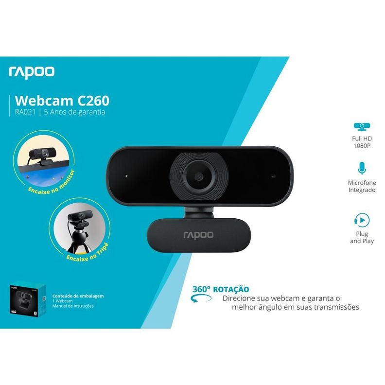 Webcam Rapoo Full HD 1080P Foco Automatico RA021-6