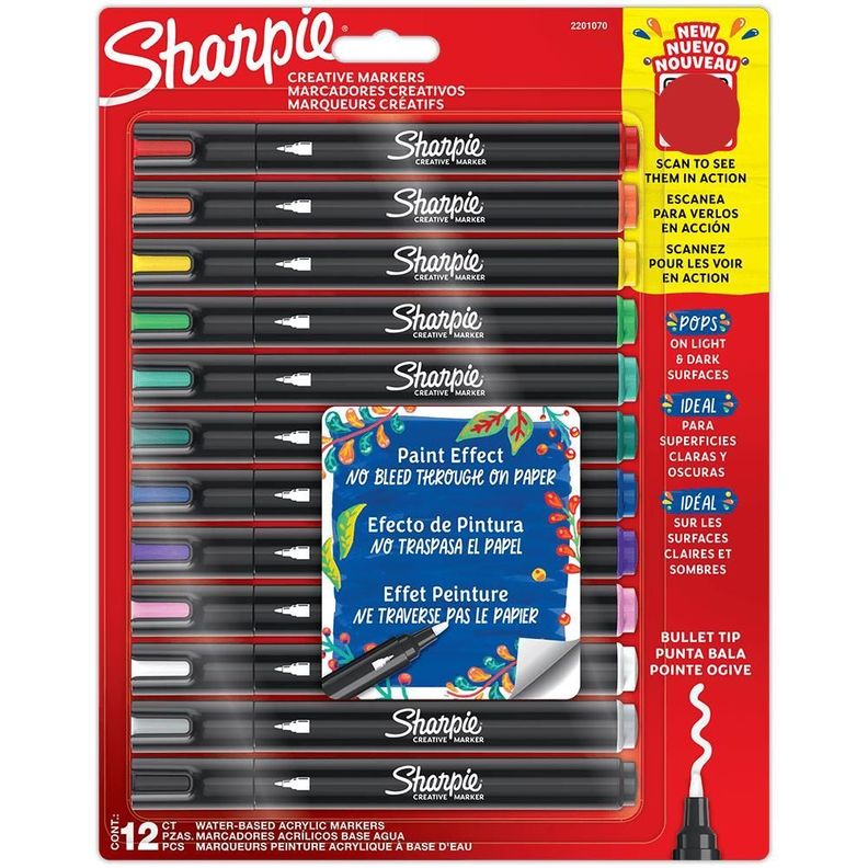 Set Lapices Acrilico Sharpie 12 Colores Base Agua-0