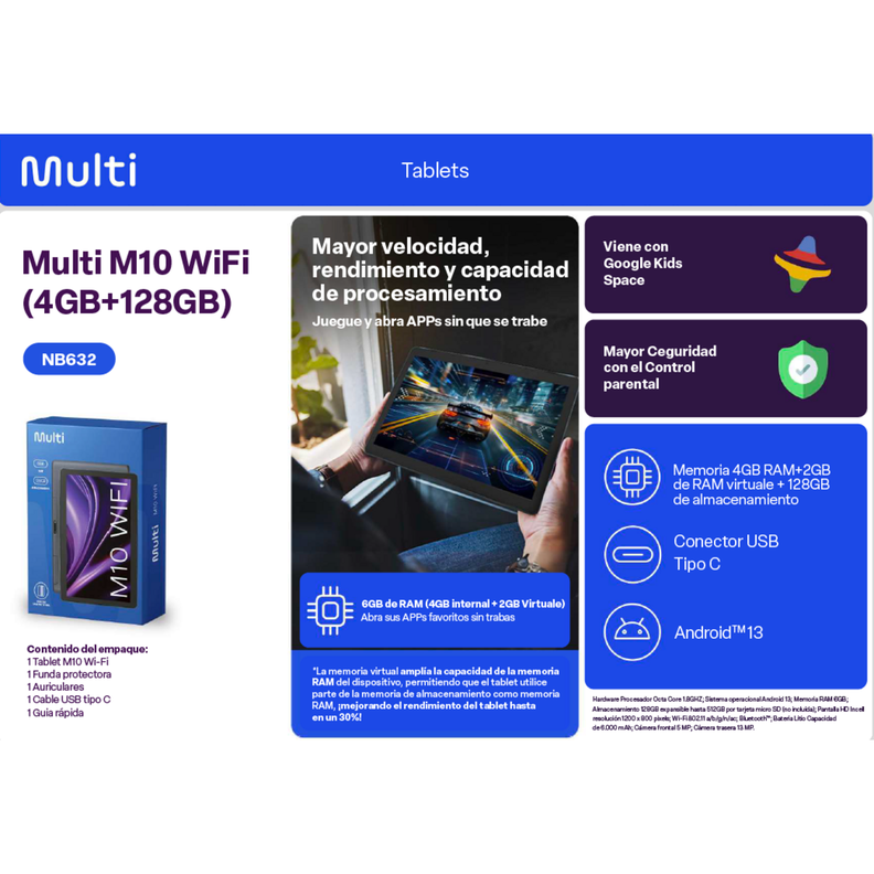 Tablet Multilaser M10 4/128 Gb Negro NB632-4