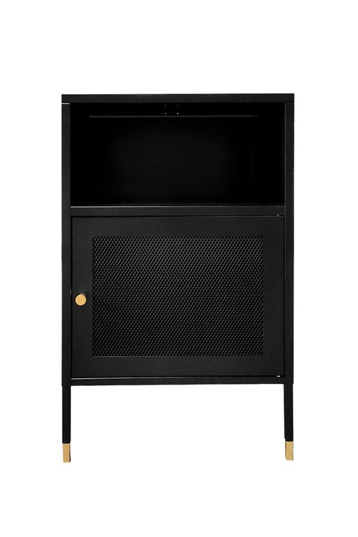 Velador Metálico con puerta de malla metálica color Negro-2