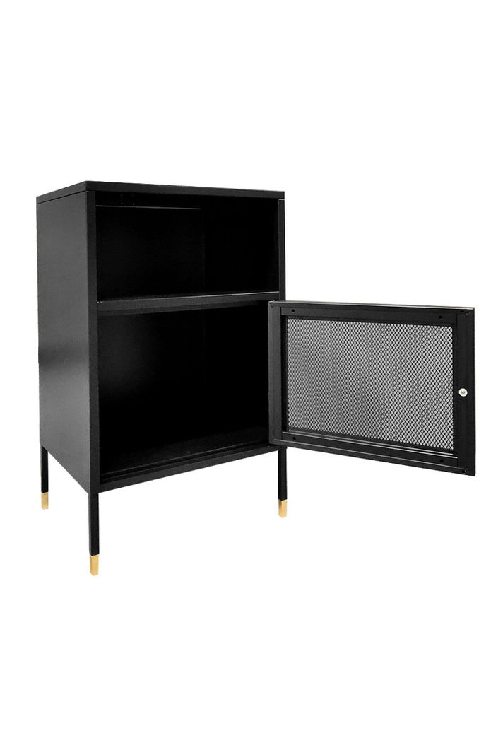 Velador Metálico con puerta de malla metálica color Negro-1
