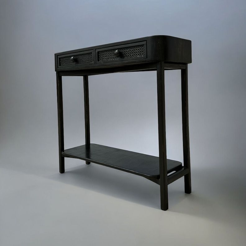 MESA DE ARRIMO NEGRO SATIN DETALLE JUNCO, 2 CAJON-0