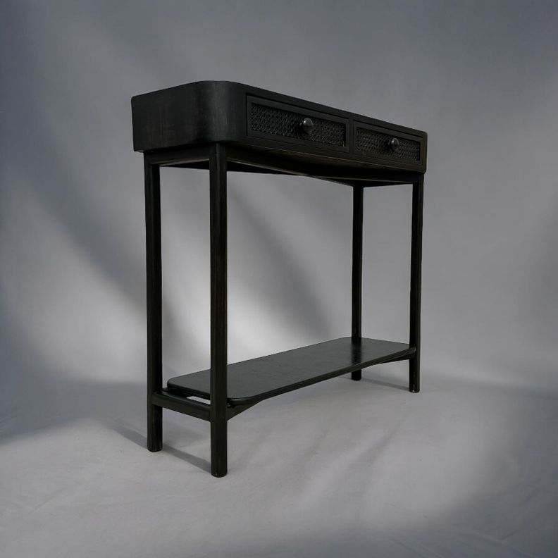 MESA DE ARRIMO NEGRO SATIN DETALLE JUNCO, 2 CAJON-1