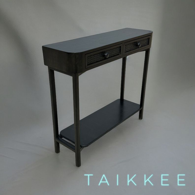 MESA DE ARRIMO NEGRO SATIN DETALLE JUNCO, 2 CAJON-2