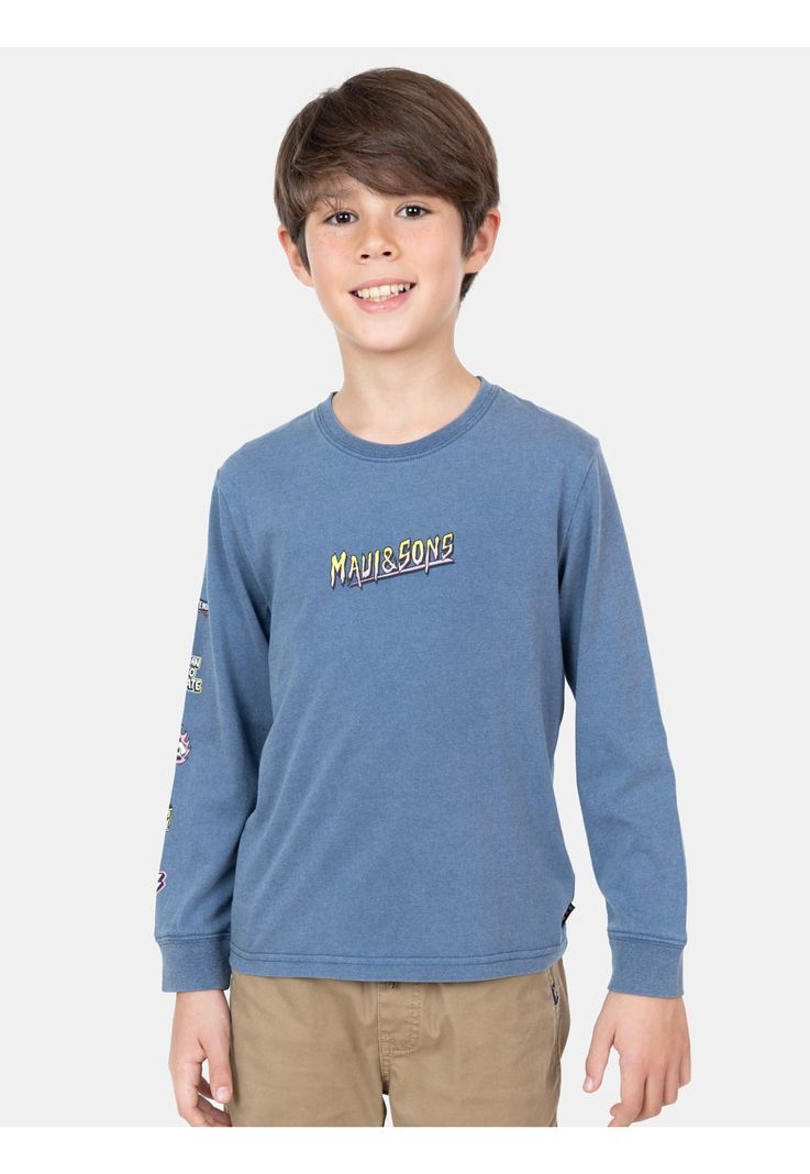 Polera ML Skate Shark Azul Niño Maui And Sons-0