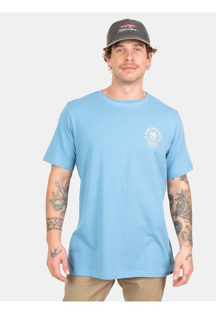 Polera MC Life Is Better Celeste Hombre Maui And Sons-0