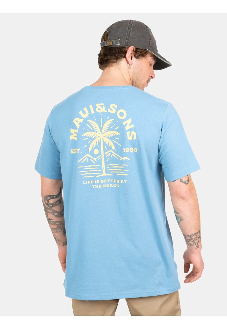 Polera MC Life Is Better Celeste Hombre Maui And Sons-1