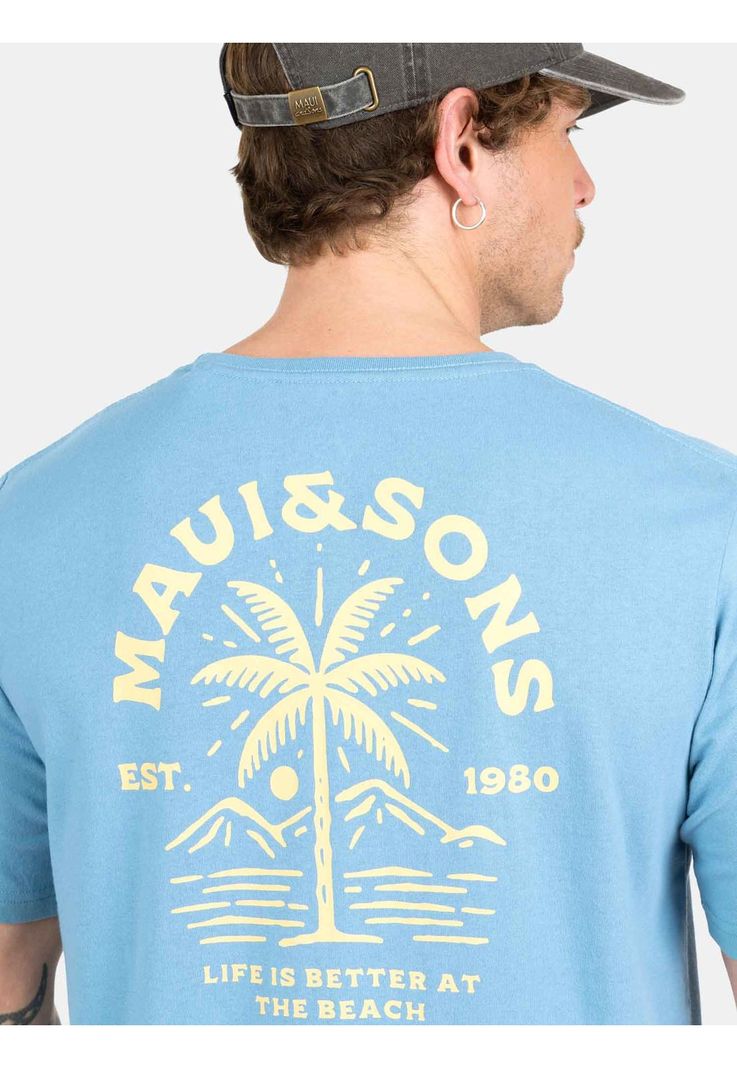 Polera MC Life Is Better Celeste Hombre Maui And Sons-2
