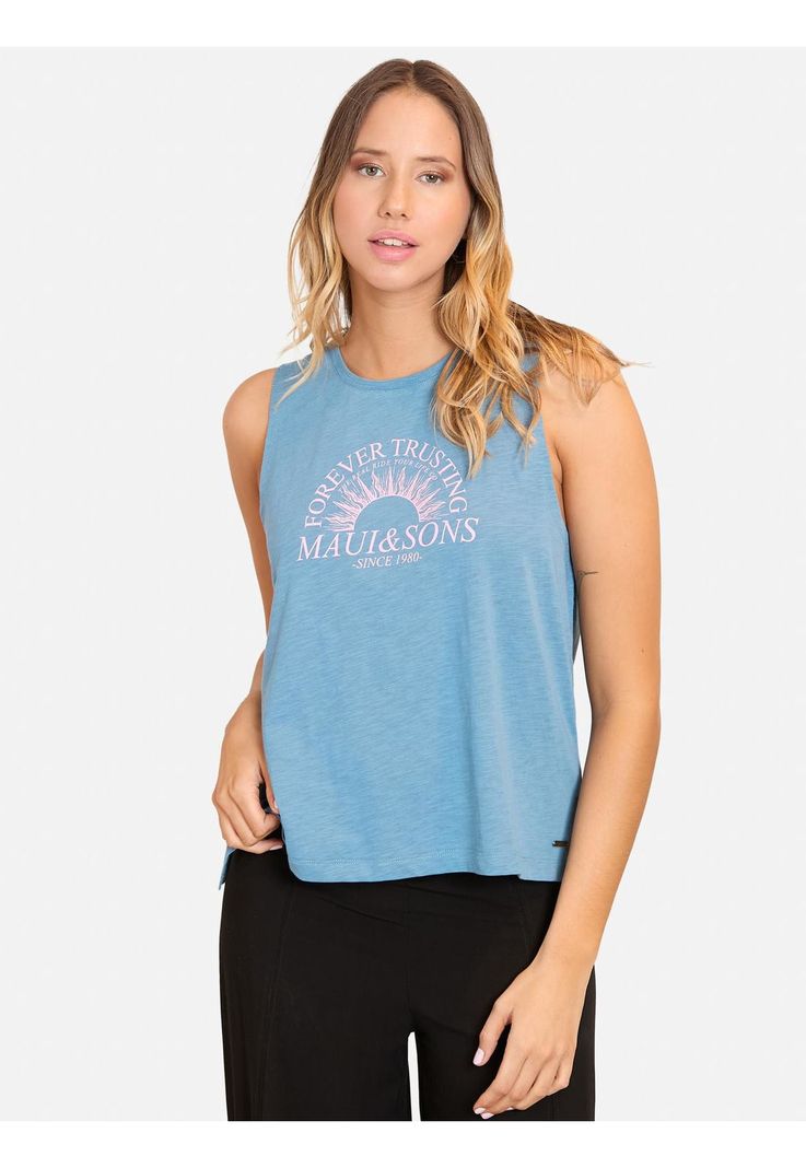 Polera MC Forever Trusting Celeste Mujer Maui And Sons-0