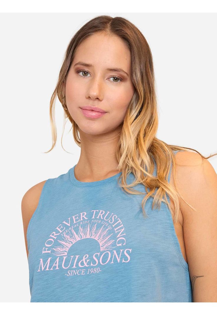 Polera MC Forever Trusting Celeste Mujer Maui And Sons-3
