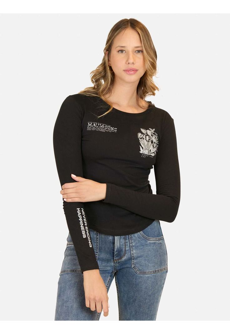 Polera ML Racer Negro Mujer Maui And Sons-0