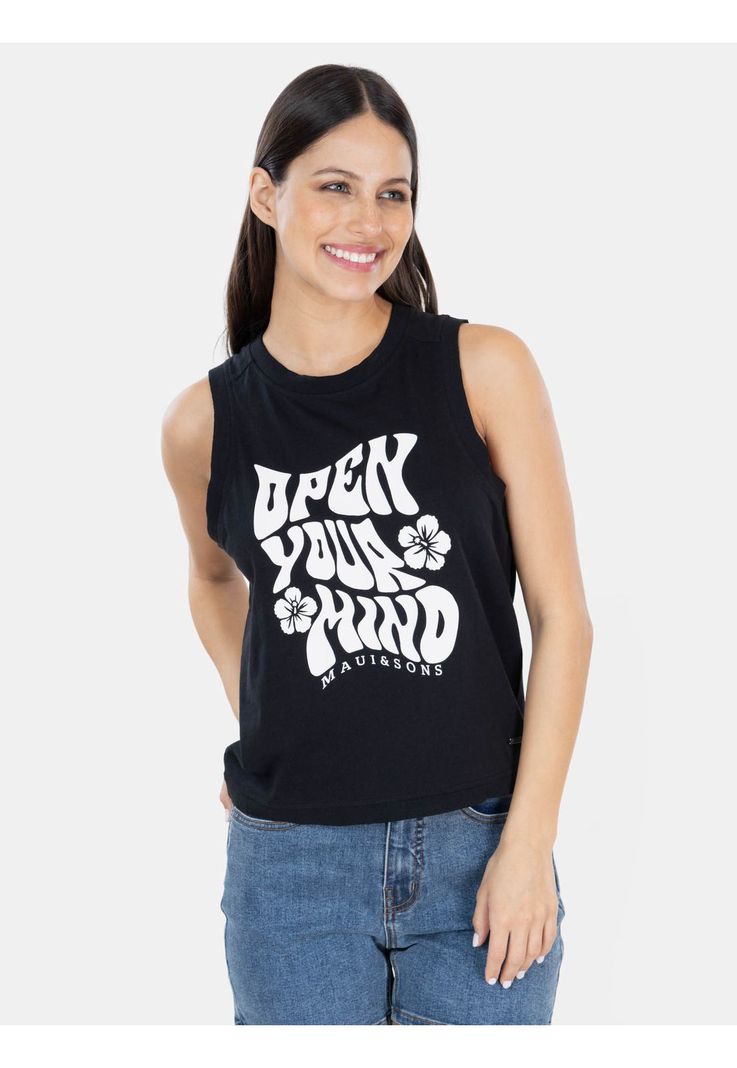 Polera MC Open Your Mind Negro Mujer Maui And Sons-0