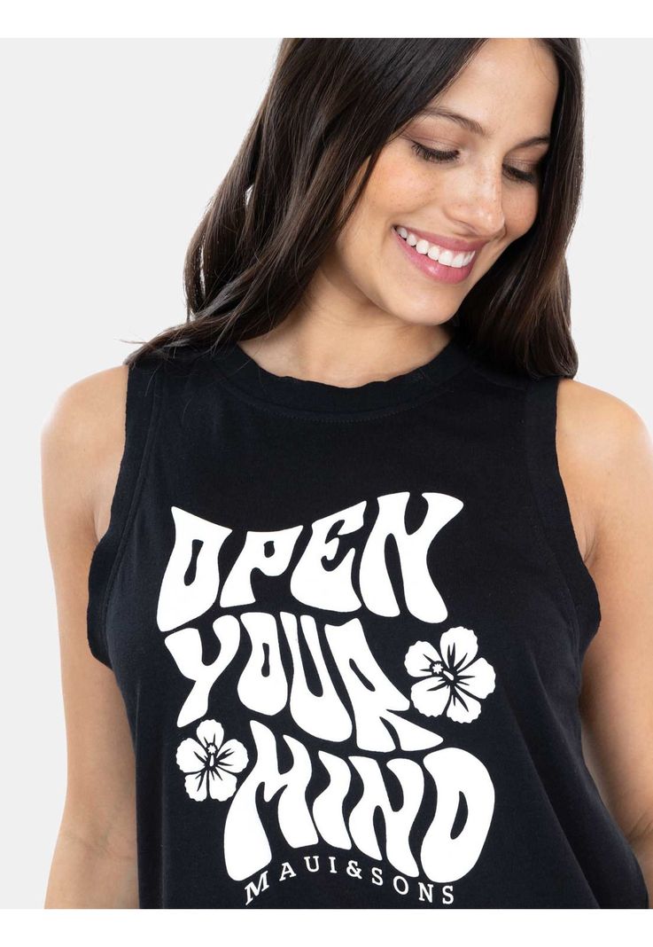 Polera MC Open Your Mind Negro Mujer Maui And Sons-3